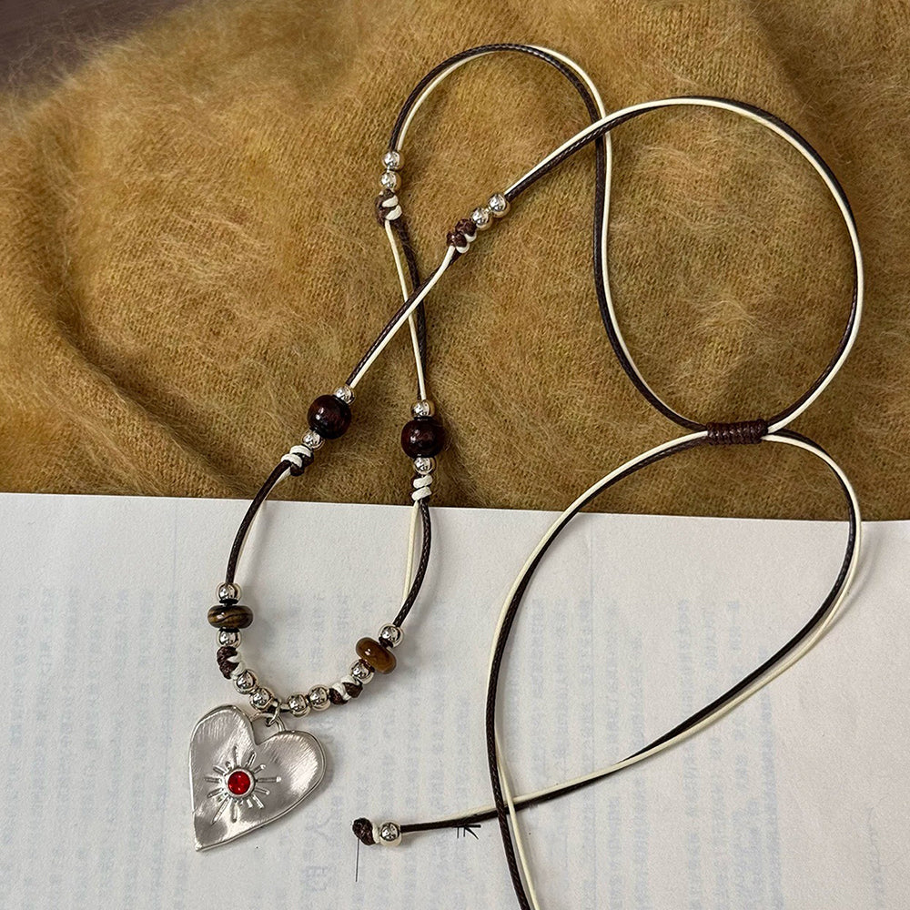Long Beaded Heart Pendant Necklace - DippedShop Wholesale - #1859
