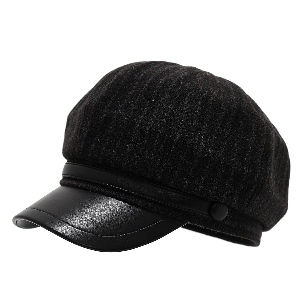 Fall Octagonal PU Leather Brim Newsboy Cap 6W6HAT783