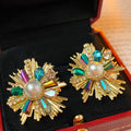 Colorful Crystal Pearl Flower Earrings 6W6JER762