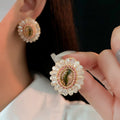 Stylish Rhinestone Oval Sunflower Stud Earrings 6W6JER739