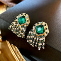 Vintage Emerald Crystal Tassel Dangle Earrings 6W6JER759
