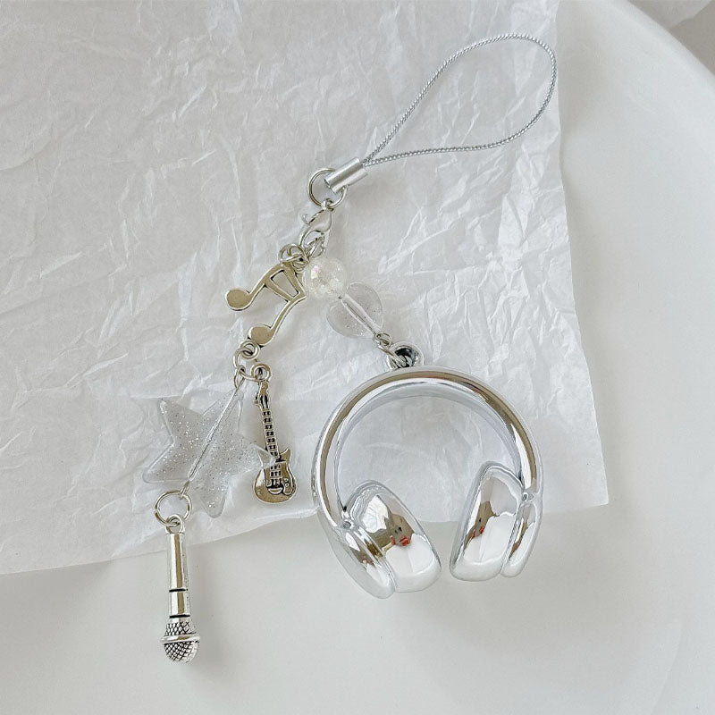 Chic Metal Earphone Microphone Pendant Keychain 6W10BBC391