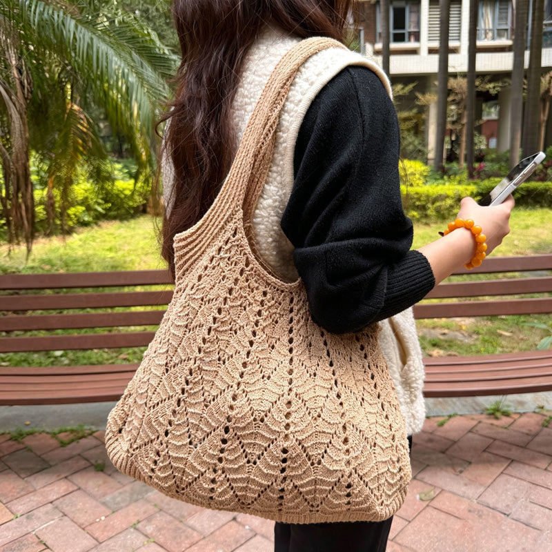 Trendy Solid Color Hand-Crochet Tote Bag 6W10BBG1775