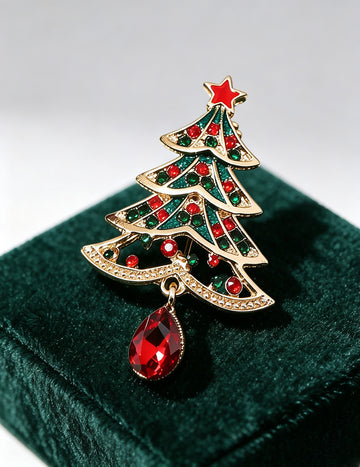 Rhinestone Christmas Tree Brooch - DippedShop Wholesale - #0387
