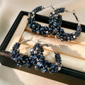 Blue Crystal Woven Beads Hoop Earrings 6W6JER788