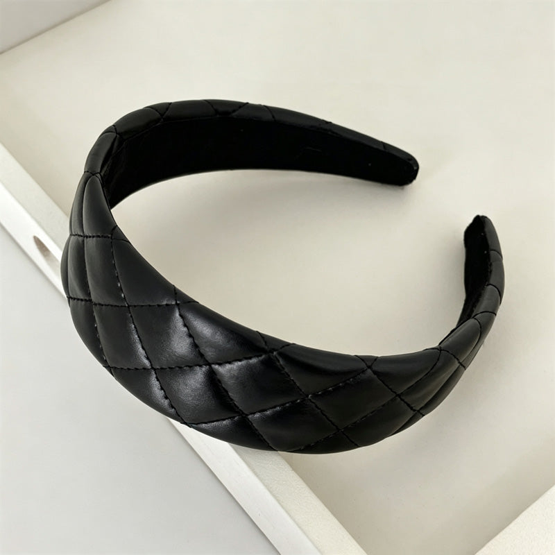 Minimalist Solid Color Plaid PU Wide Headband 6W6HBD311