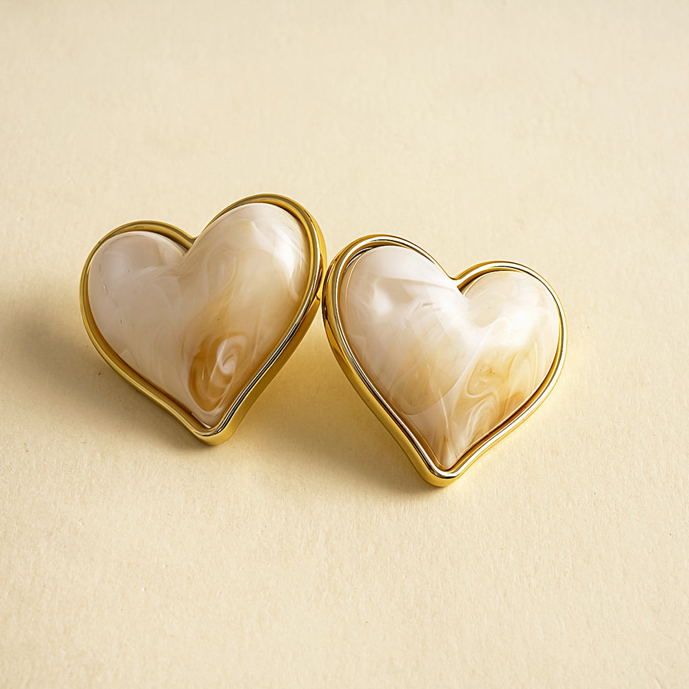 Vintage Enamel Heart Gold Plated Stud Earrings 6W6JER950