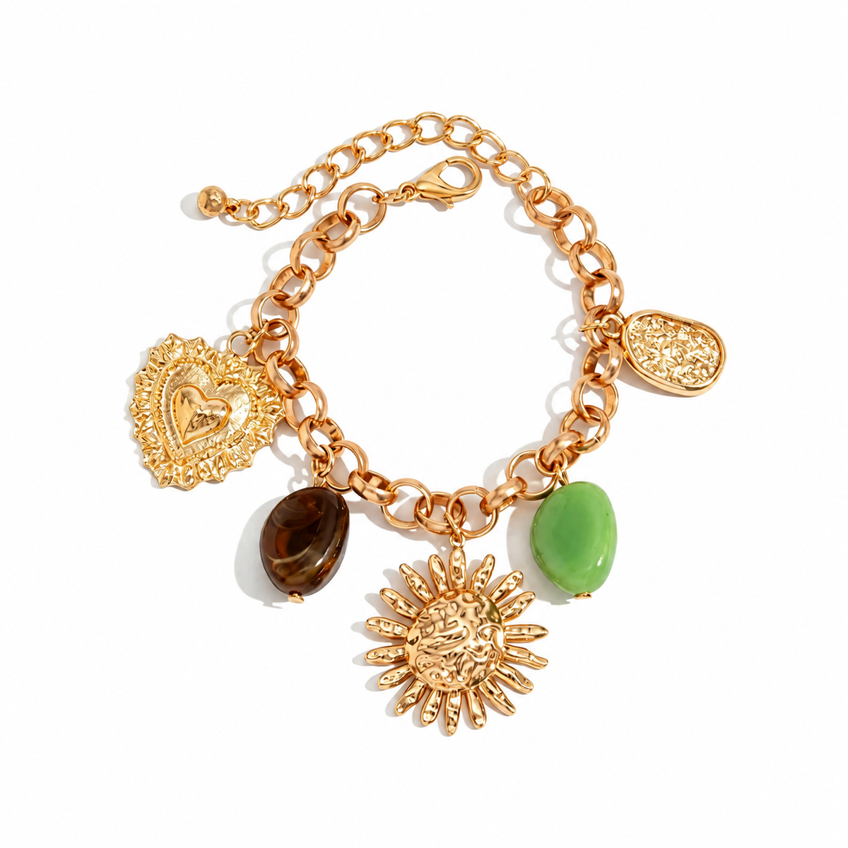 Stylish Gold Plated Heart Floral Pendant Bracelets 6W6JBR637