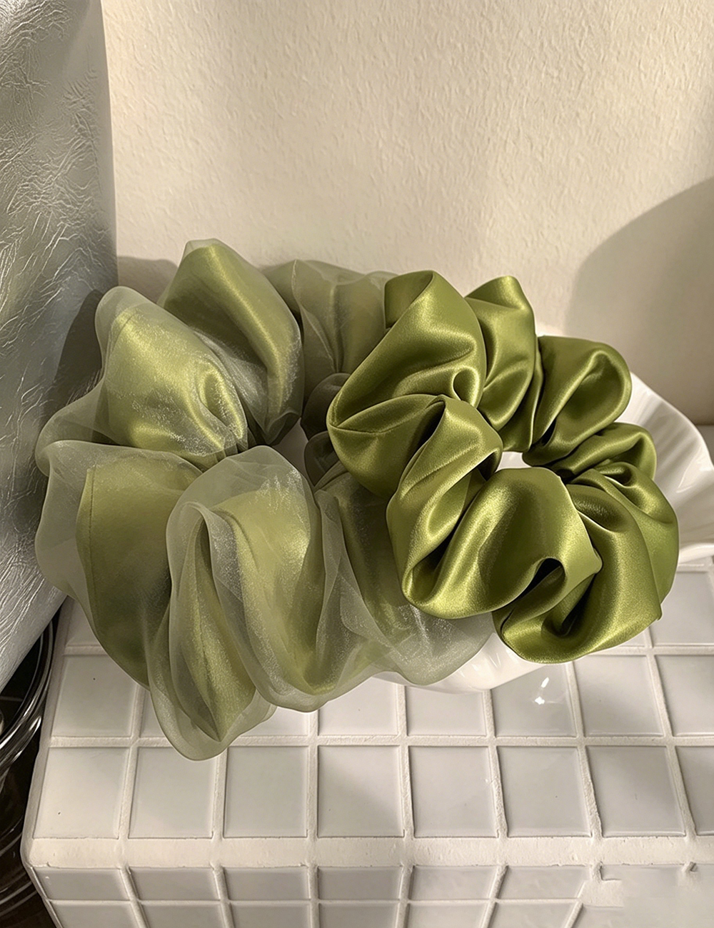 Green Double Layer Satin Mesh - DippedShop Wholesale - #4083