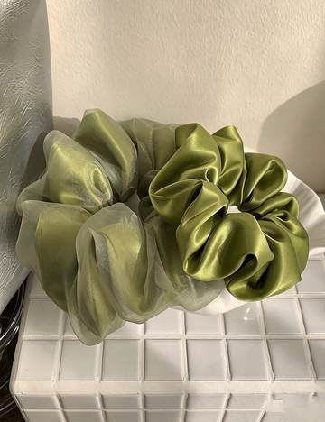 Green Double Layer Satin Mesh Hair Scrunchie  MK2BLW6W6HSR27