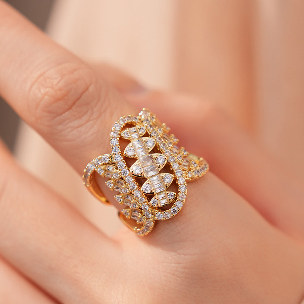 Sparkly Cubic Zircon Geometric Twisted Open Ring 6W6JRG375