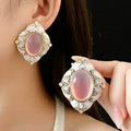 Vintage Oval Gemstone Rhinestone Stud Earrings 6W6JER730