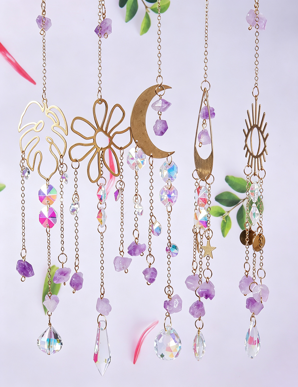 Hollow Floral Natural Stones Pendant Suncatchers MK2CZAS6H7HLS54