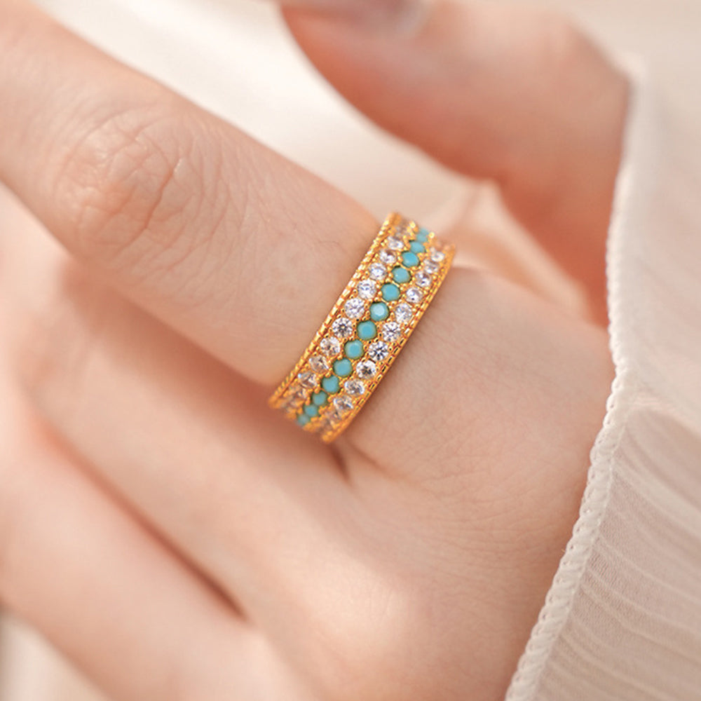 Three-Row Cubic Zirconia Turquoise Open Ring 6W6JRG356