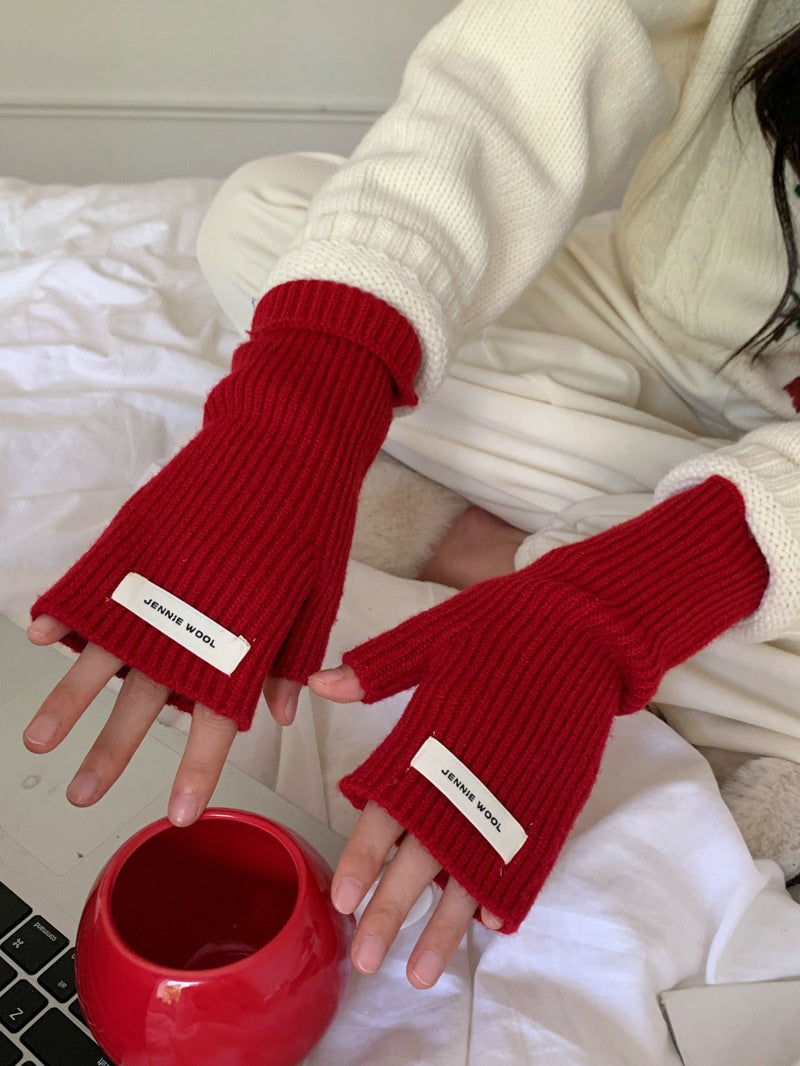 Simple Solid Color Fingerless Thicken Gloves 6W6GLO89