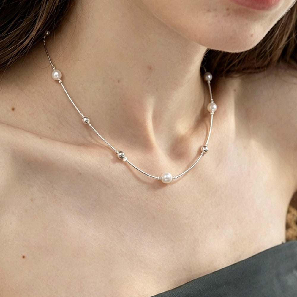Elegant Pearl Beaded Chain Choker Neckalce 6W6JNC1059
