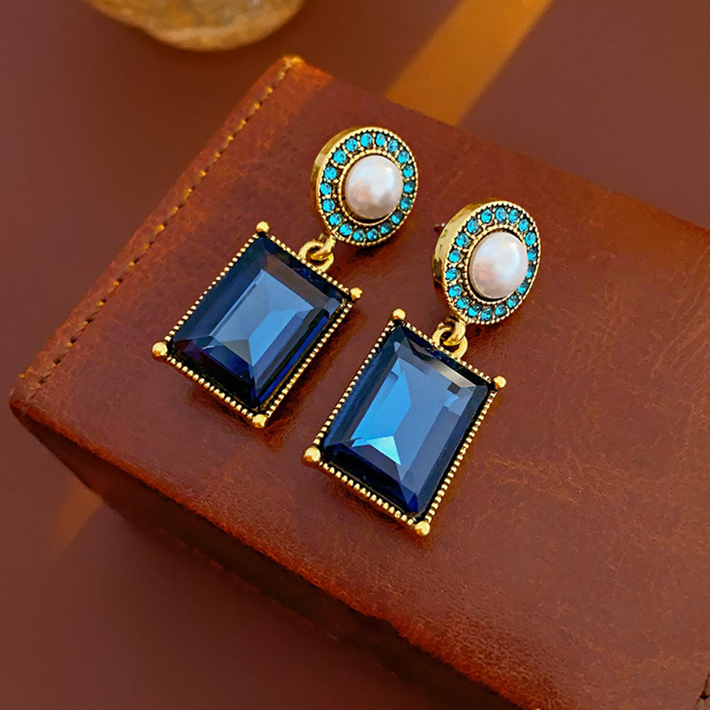Trendy Blue Irregular Textured Dangle Earrings 6W6JER737