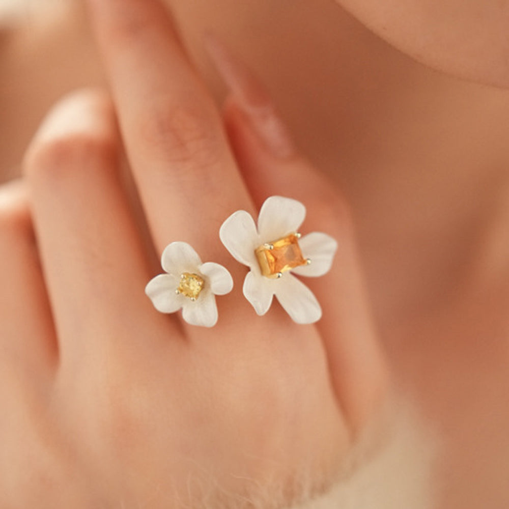 Trendy Enamel Flower Cubic Zirconia Open Ring 6W6JRG374