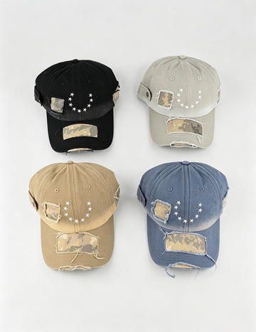 Vintage Star Print Distressed Ripped Baseball Cap 6W6HAT777