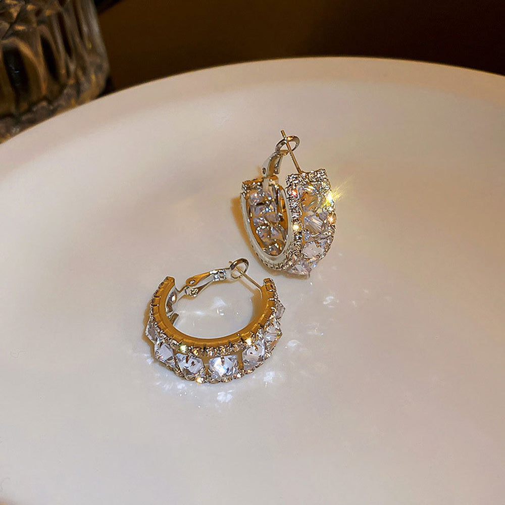 Trendy Sparkly Rhinestone C-Shaped Hoop Earrings 6W6JER726
