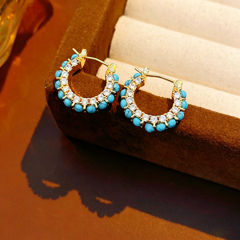 Bohemian Turquoise Cubic Zirconia Hoop Earrings 6W6JER771