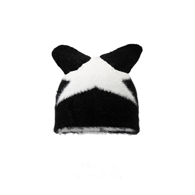 Cute Star Pattern Cat Ear Knit Beanie 6W6HAT683