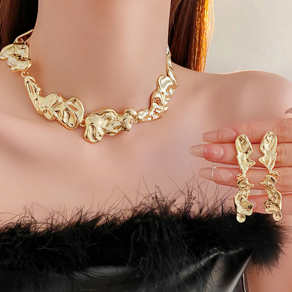 Minimalist Irregular Ruffled Metal Splice Necklace 6W6JNC961