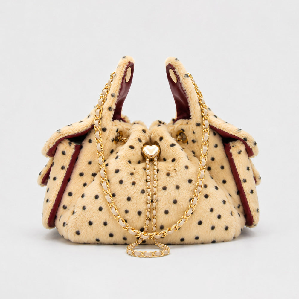 Plush Polka Dot Chain Crossbody Shoulder Bag 6W10BBG2404