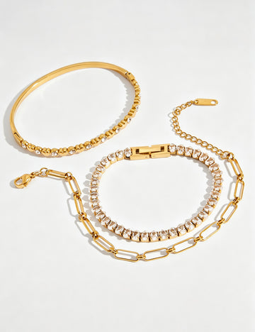 Elegant Gold Plated Rhinestones Link Bracelets 6W6JBR481