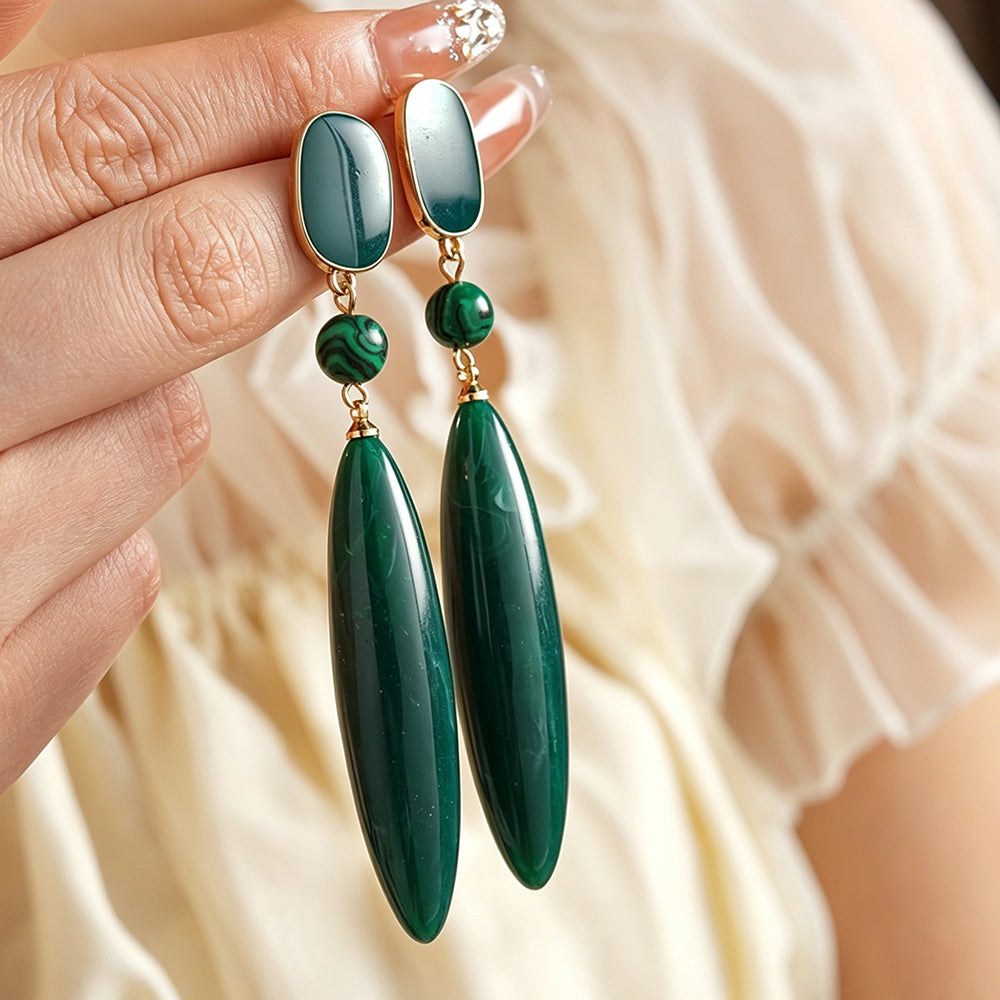 Vintage Square Emerald Long Teardrop Dangle Earrings 6W6JER735
