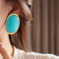 Vintage Gold Plated Oval Resin Stud Earrings 6W6JER718
