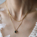 Vintage Double Layered Black Heart Pendant Necklace 6W6JNC1072