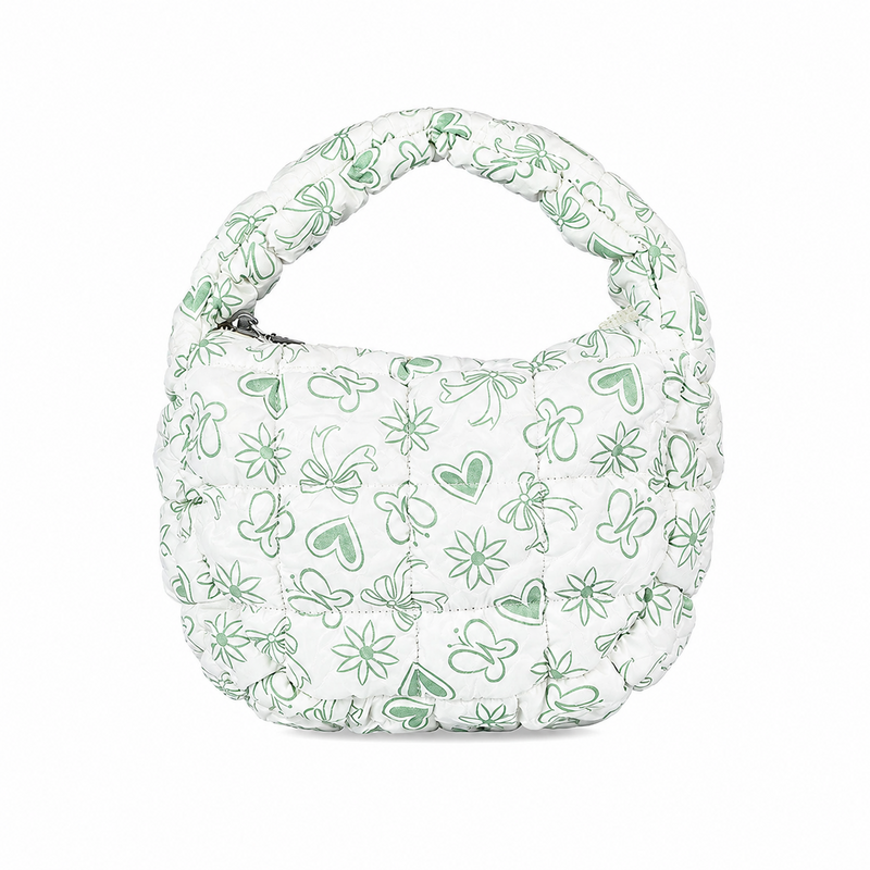 Cute Heart Flower Print Ruched Puffer Handbag 6W10BBG1804