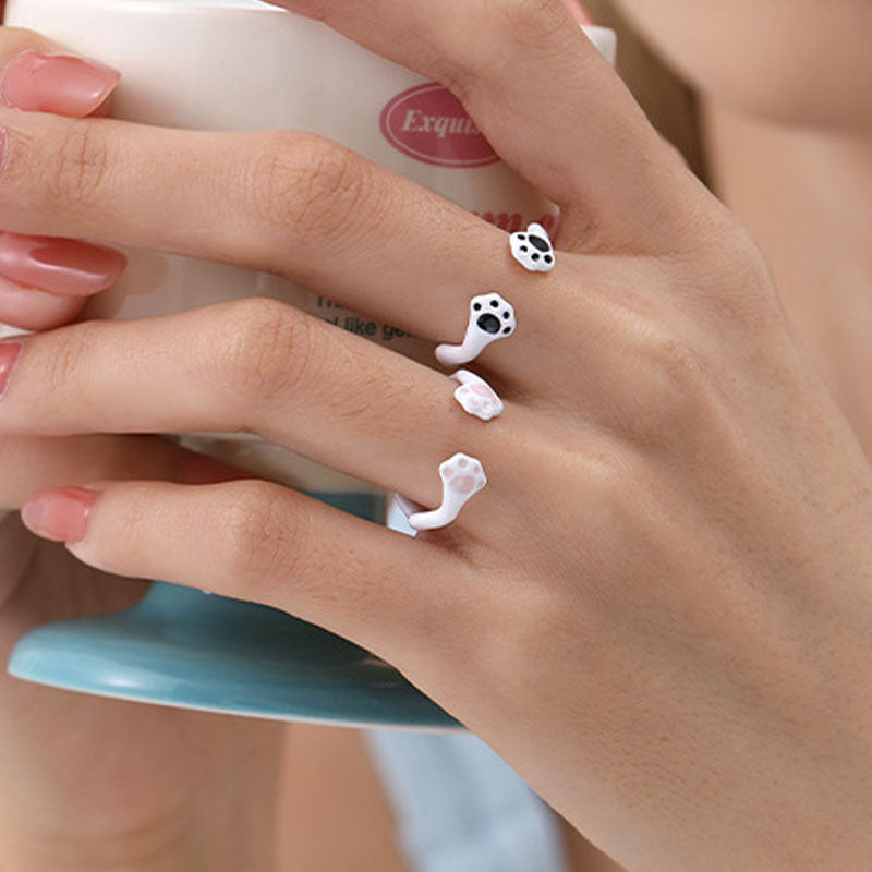 Cute Cat Paw Enamel Open Ring 6W6JRG249