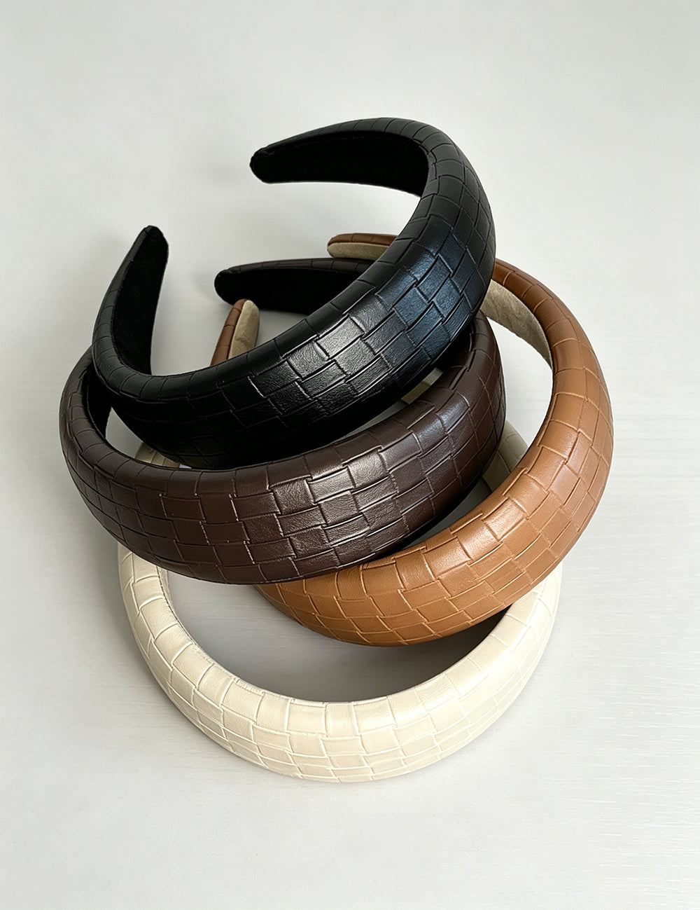 Trendy PU Woven Plaid Padded Wide Headband 6W6HBD379