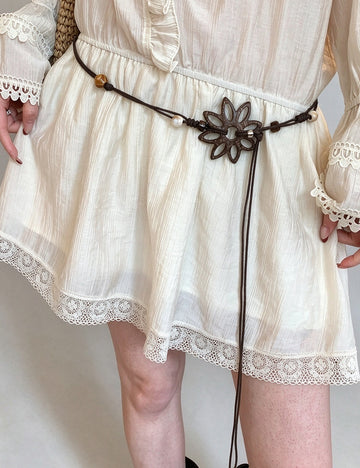 Boho Style Hollow Out Flower Bead Waist Belt 6W6JBT204