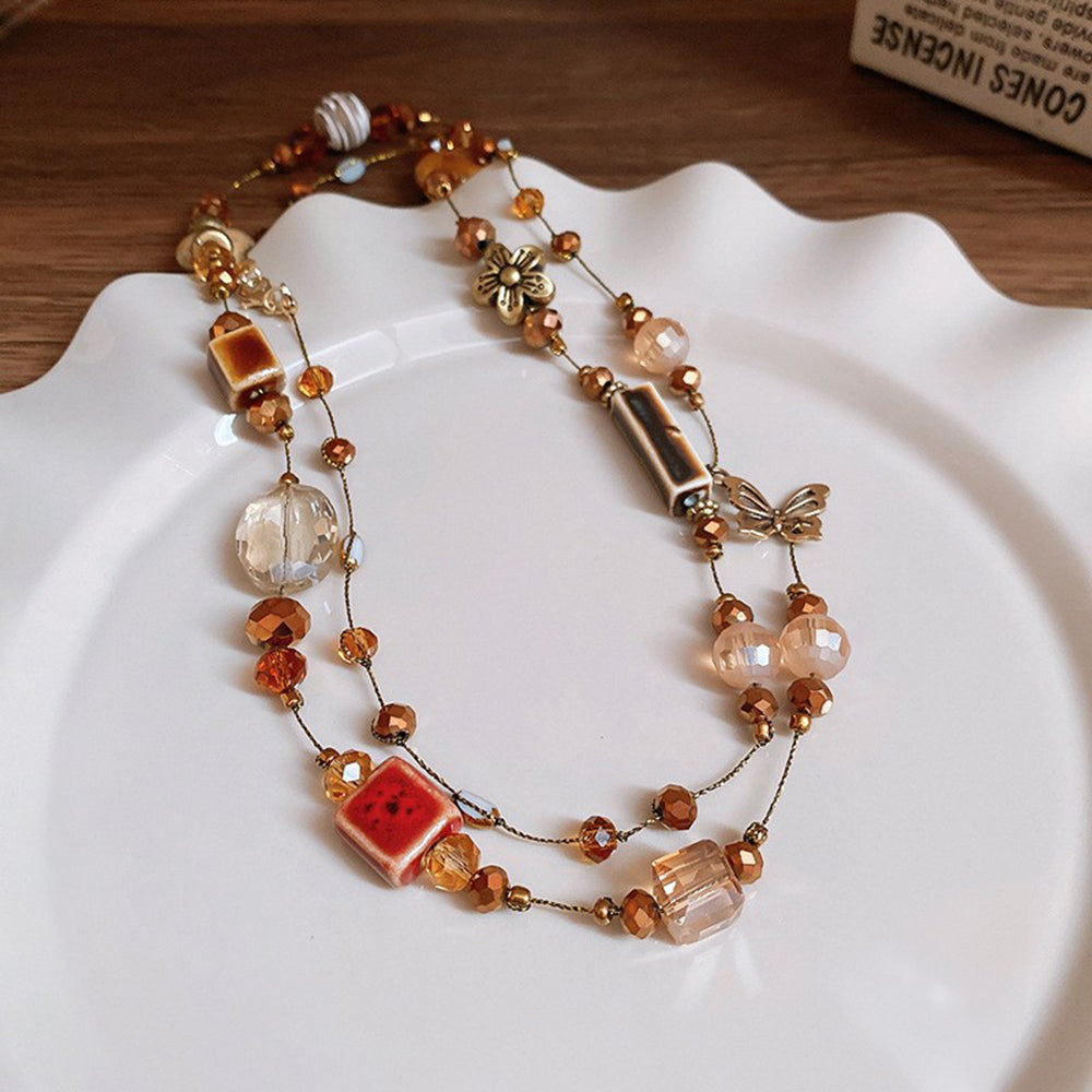 Elegant Ceramic Geometric Double Layer Beads Necklace 6W6JNC946