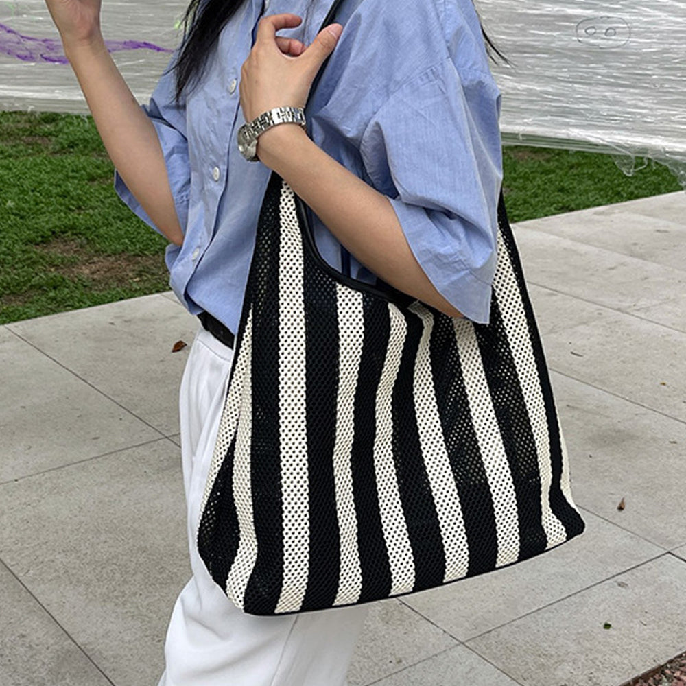 Simple Striped Color Block Mesh Shoulder Bag 6W10BBG2382