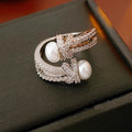 Elegant Cubic Zirconia Knot Pearl Open Ring 6W6JRG366
