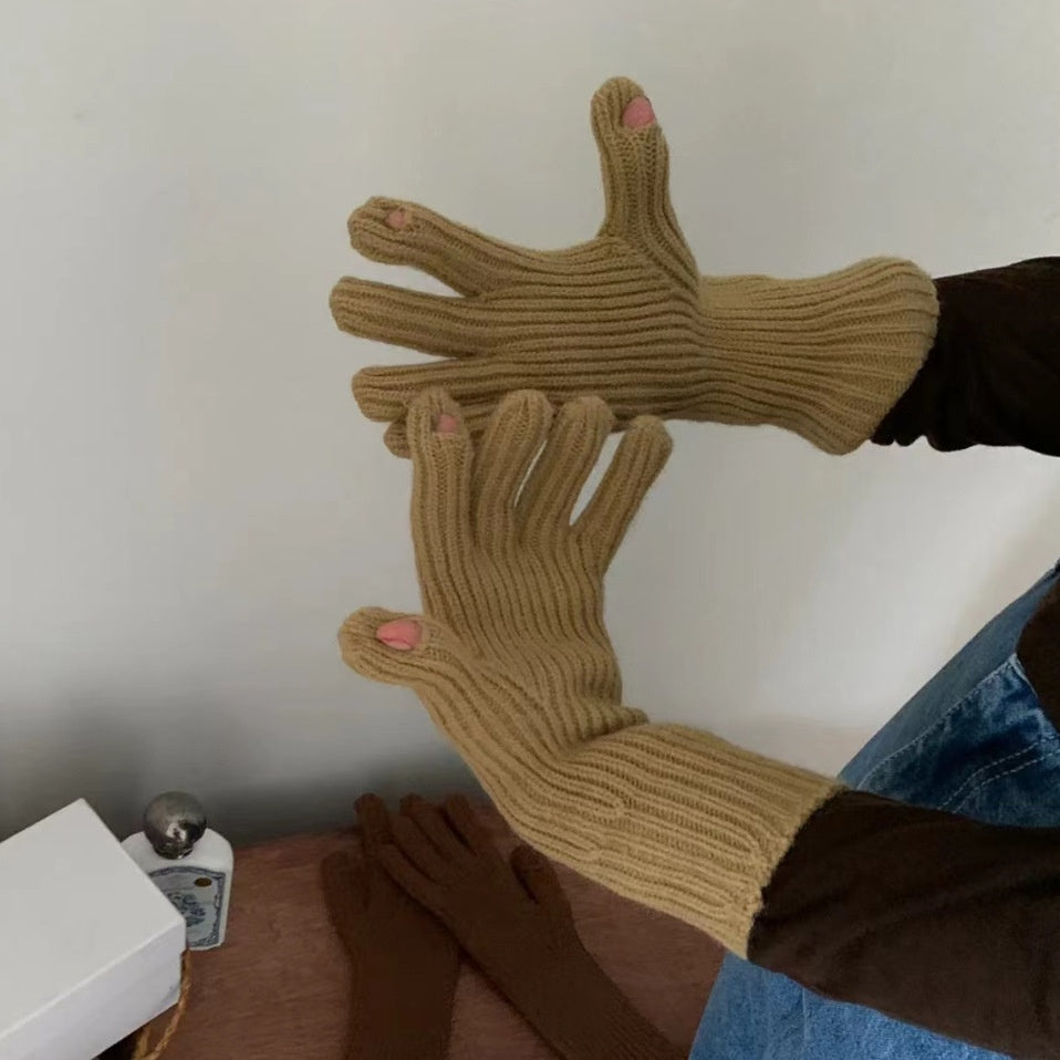 Solid Color Ribble Knit Touch Screen Gloves 6W6GLO92