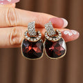 Wine Red Crystal Square Stud Earrings 6W6JER787