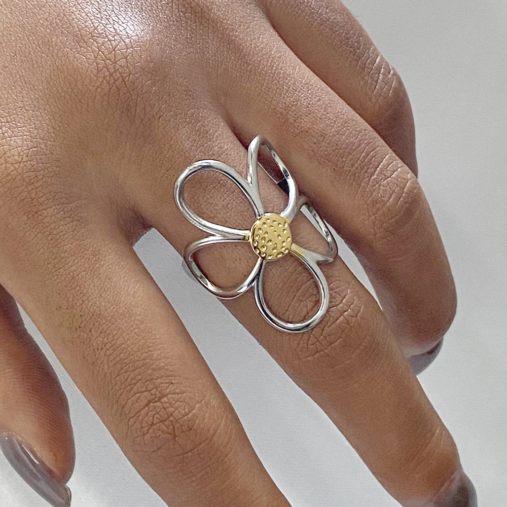 Hollow Flower Open Ring - DippedShop Wholesale - #1907