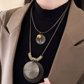 Vintage Metal Disc Pendant Double Layer Necklace 6W6JNC902