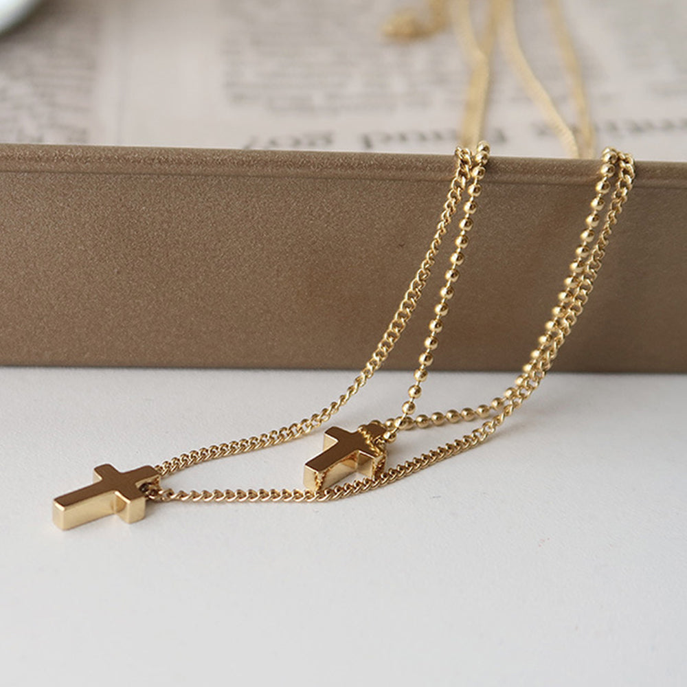 Stylish Double Layer Cross Pendant Chain Necklace 6W6JNC1008