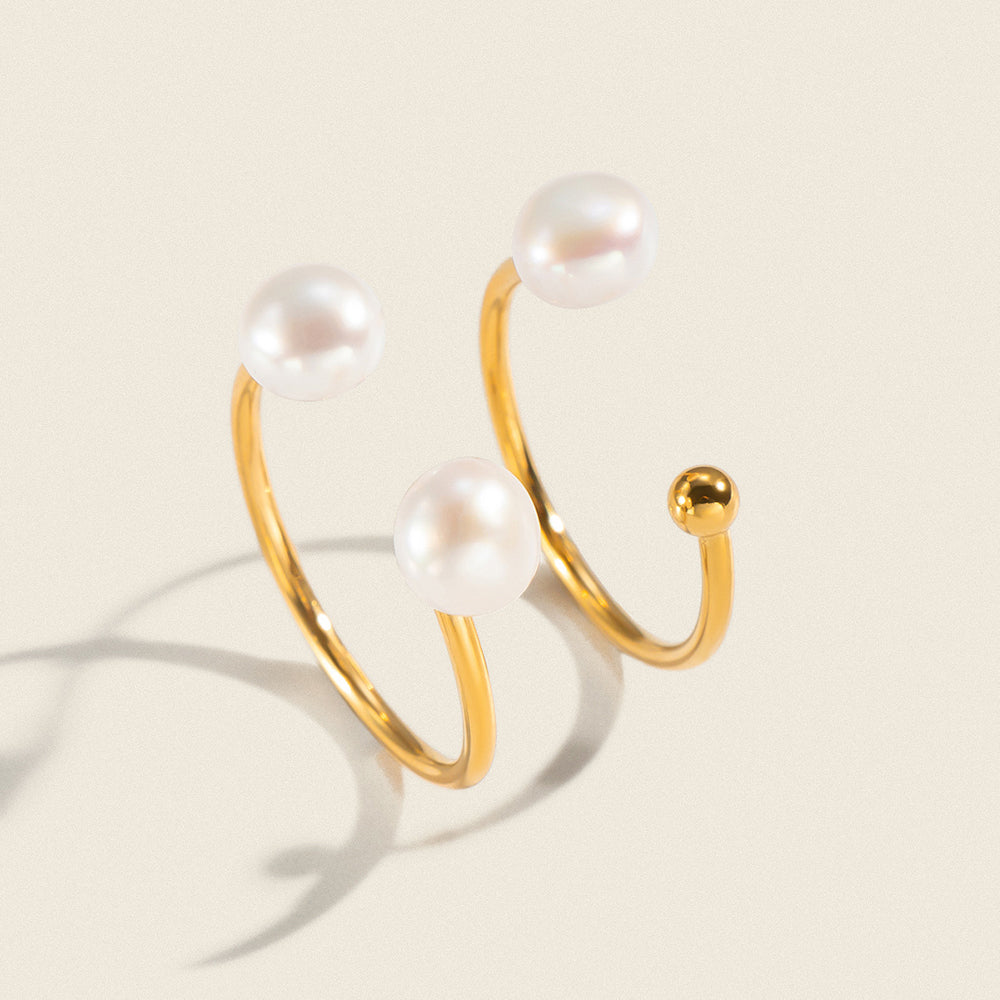 Pearl Gold Plated Open Ring - DippedShop Wholesale - #9747