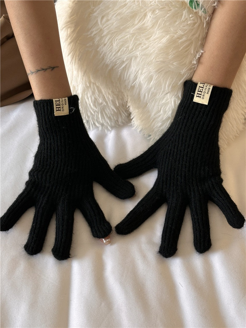Winter Solid Color Touch Screen Plush Knit Gloves  6W6GLO74