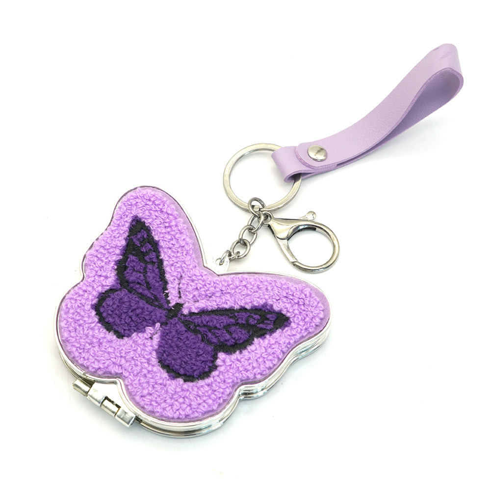 Fluffy Embroidered Butterfly Folding Compact Mirror Keychain 6W10BBC871