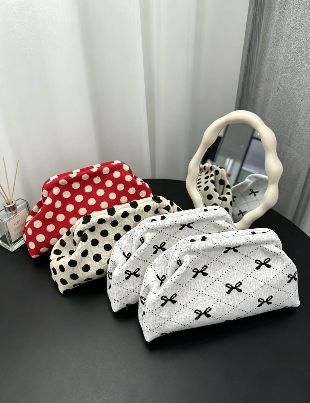 Stylish Woven Polka Dot Cloud Clutch Handbag 6W10BBG1869