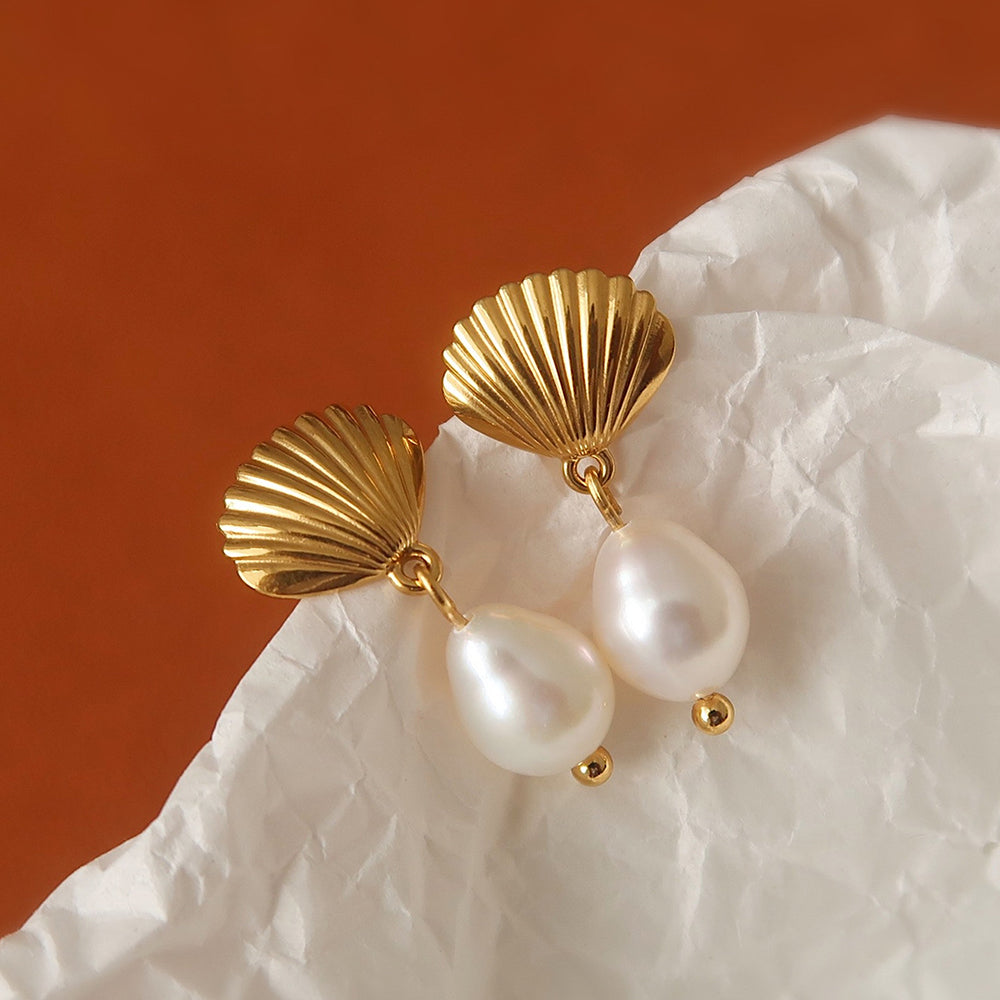 Shell Pearl Dangle Earrings - DippedShop Wholesale - #7059