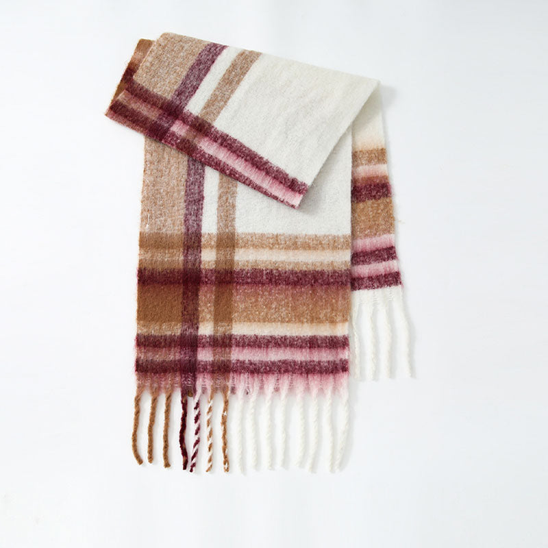 Winter Plaid Cashmere-Feel Tassel Knit Scarf 6W6NSC64